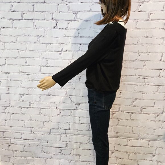 ELIZA J, black cropped cardigan with crystal details, size: large - Picture 11 of 13